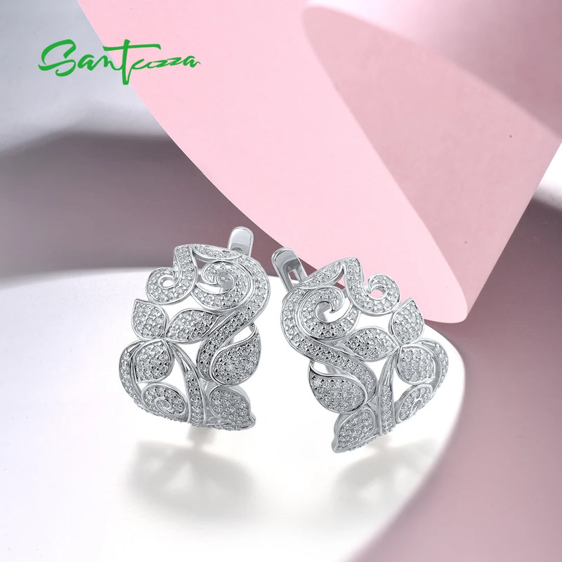 Sterling Silver Cubic Zirconia Flower Earrings for Women