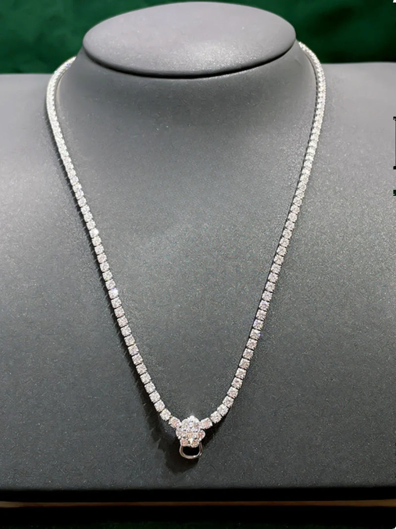 925 Sterling Silver Full Diamond Necklace, 	Luxury Wedding Jewelry for Women.