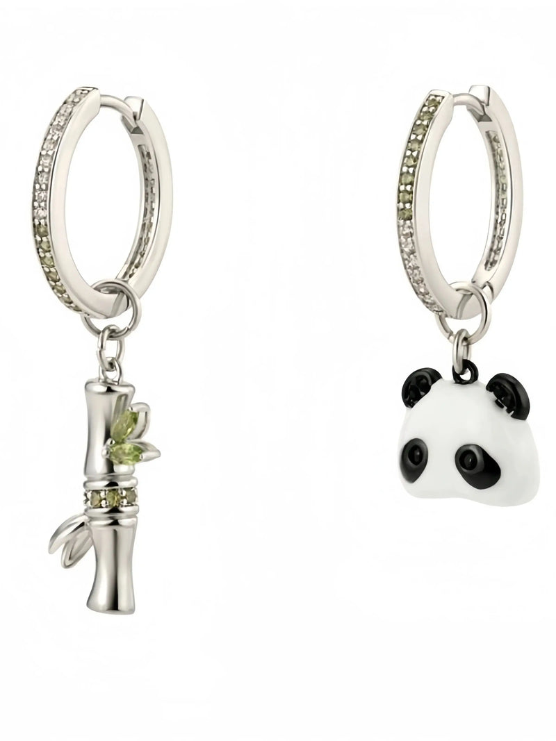 Sterling Silver Bamboo Panda Earrings for Women