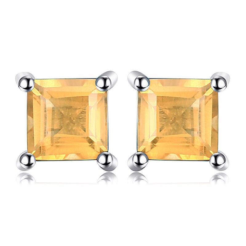 Sterling Silver Square Blue Topaz Amethyst Citrine Garnet Created Sapphire Ruby Emerald Stud Earrings for Women