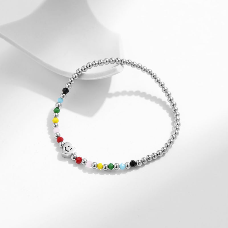 Sterling Silver Colorful Heart Smile Beads Bracelet for Women