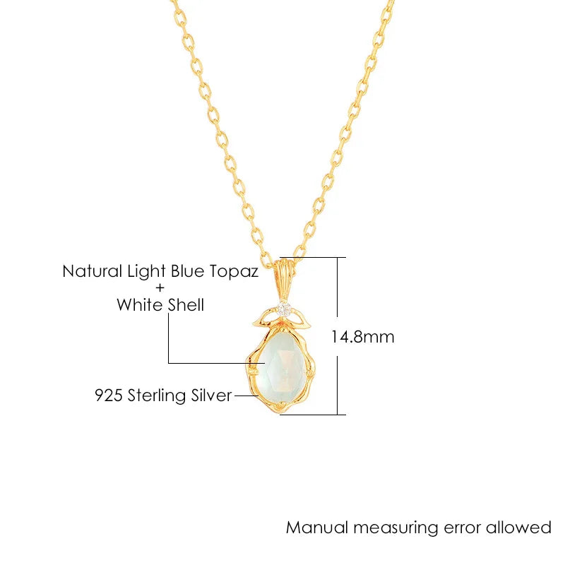 925 Sterling Silver Sky Blue Topaz and Shell Double Layer Pendant Necklace for Women