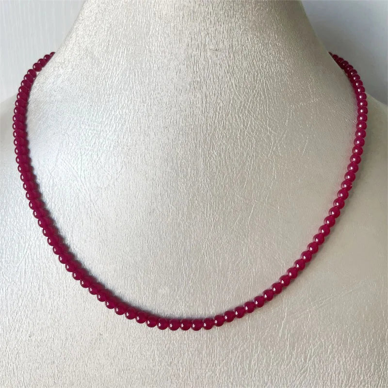 Sterling Silver 4mm Red Ruby Necklace for Women