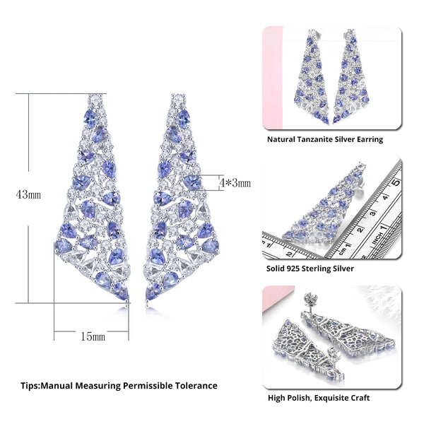 Sterling Silver 4 Carat Tanzanite Stud Earrings for Women