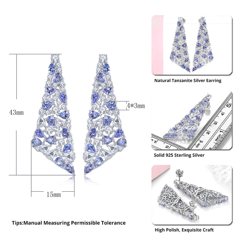 Sterling Silver 4 Carat Tanzanite Stud Earrings for Women