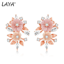 Sterling Silver Shell Flower Earring with Pink Zircon for Women