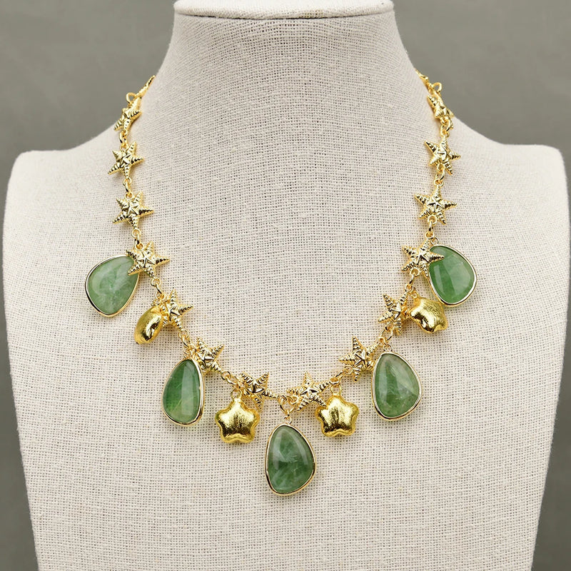 Gold Plated Fluorite Pendant Necklace & Earrings Sets for Women