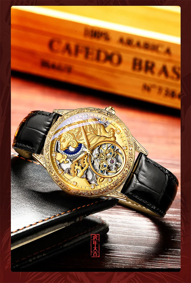 Gold Automatic Skeleton Watch for Men