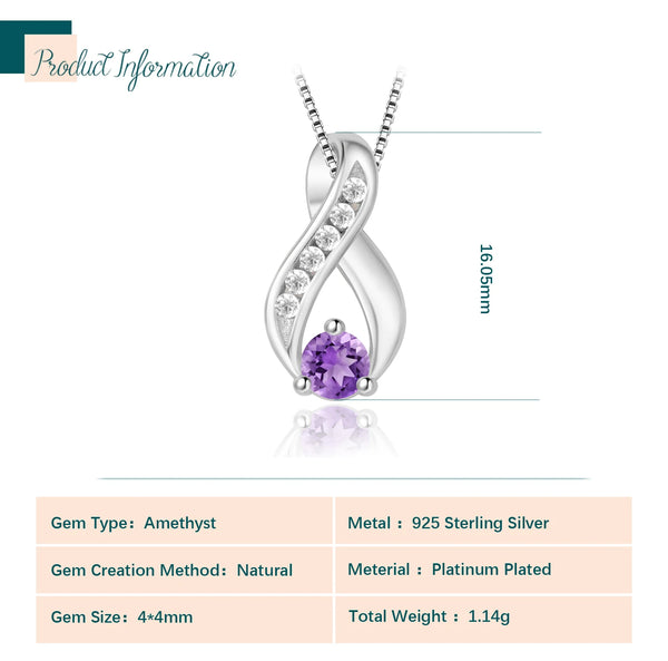 925 Sterling Silver Amethyst Infinity Pendant for Women