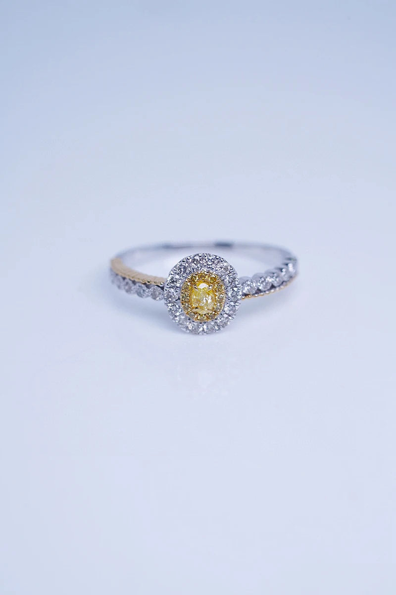 18K White and Yellow Gold Natural Yellow Diamond Oval Engagement Ring for Women