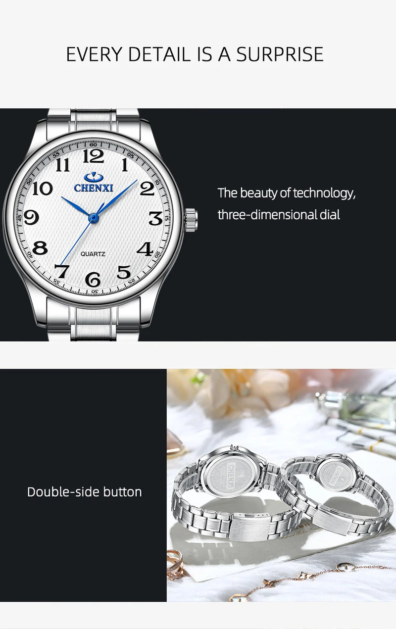 Steel Quartz Casual Watch for Couple