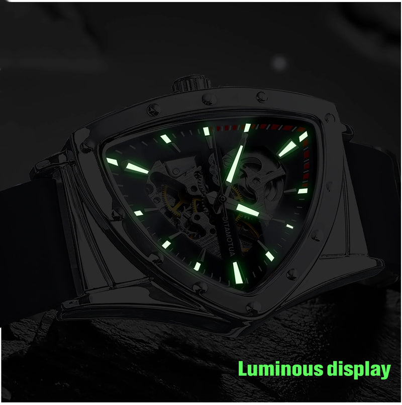 Stainless Steel Transparent Triangle Mechanical Automatic Luminous Wristwatch for Men