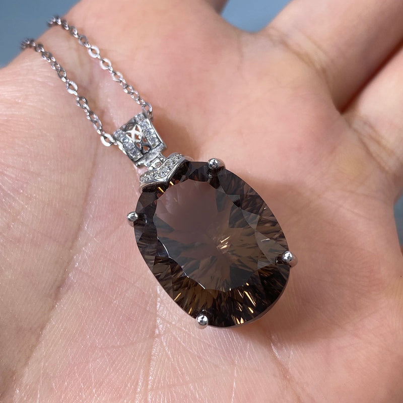 925 Sterling Silver Smoky Quartz Necklace for Women