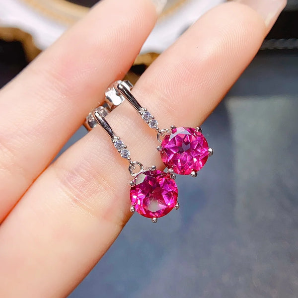 Sterling Silver Pink Topaz Earrings for Women