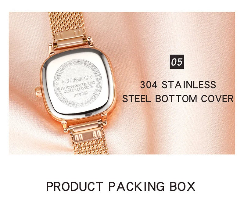 Stainless Steel Leather Mesh Quartz Watch for Women