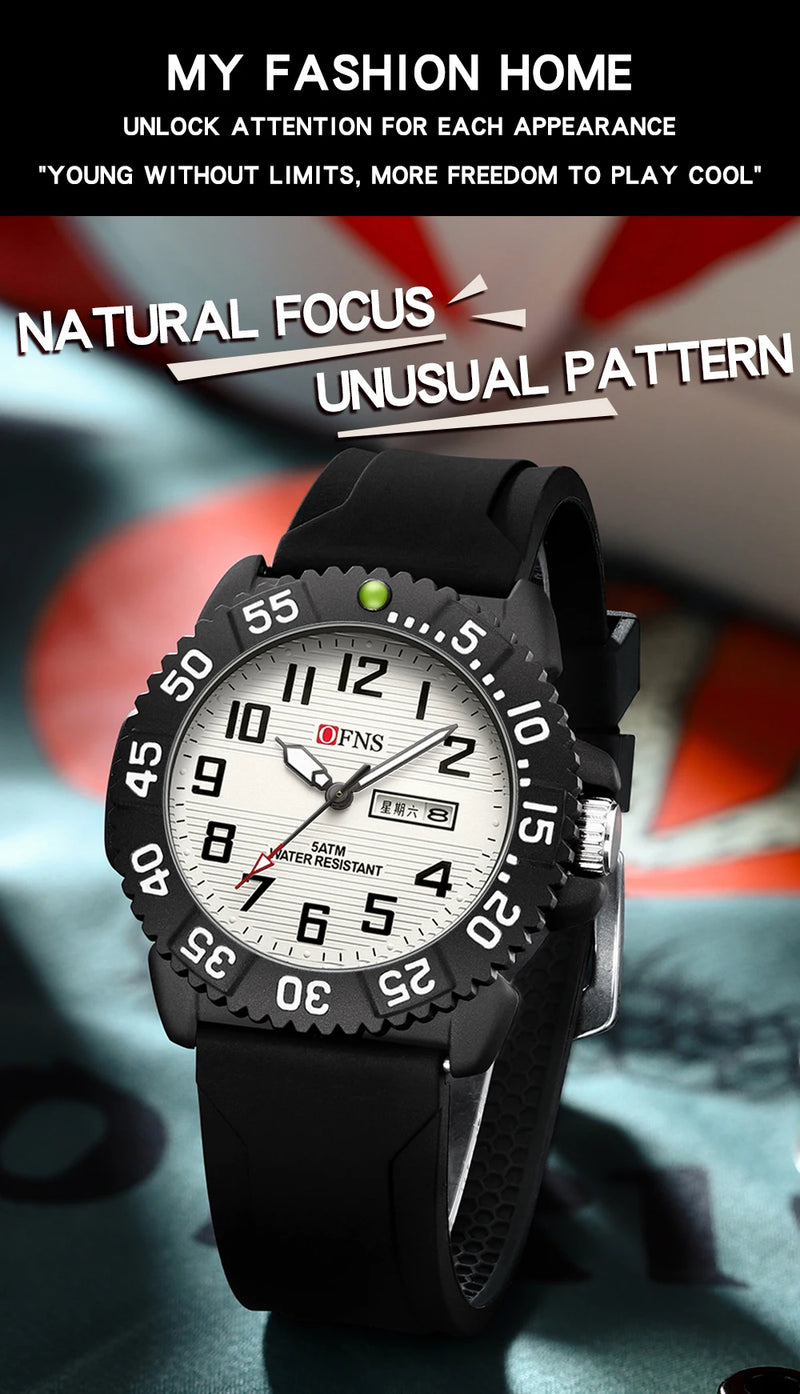 Stainless Steel Silicone Waterproof Luminous Date Watch for Men