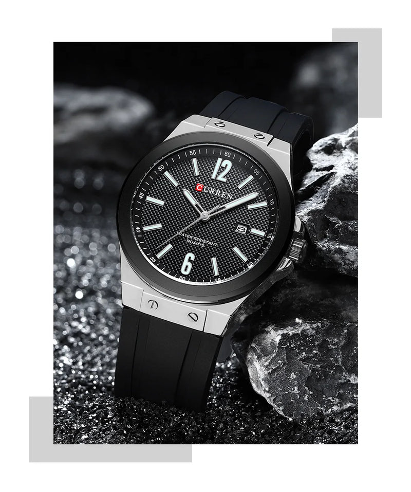 Silver Silicone Sport Wristwatch for Men