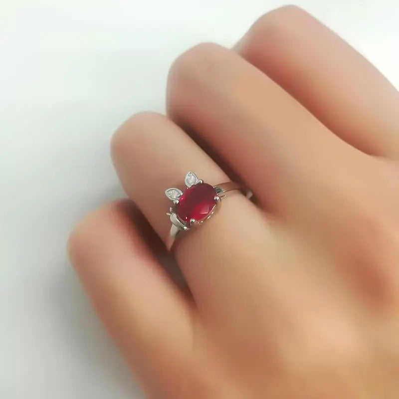 Sterling Silver Nano Ruby Rabbit Ring, 6X8mm, for Women