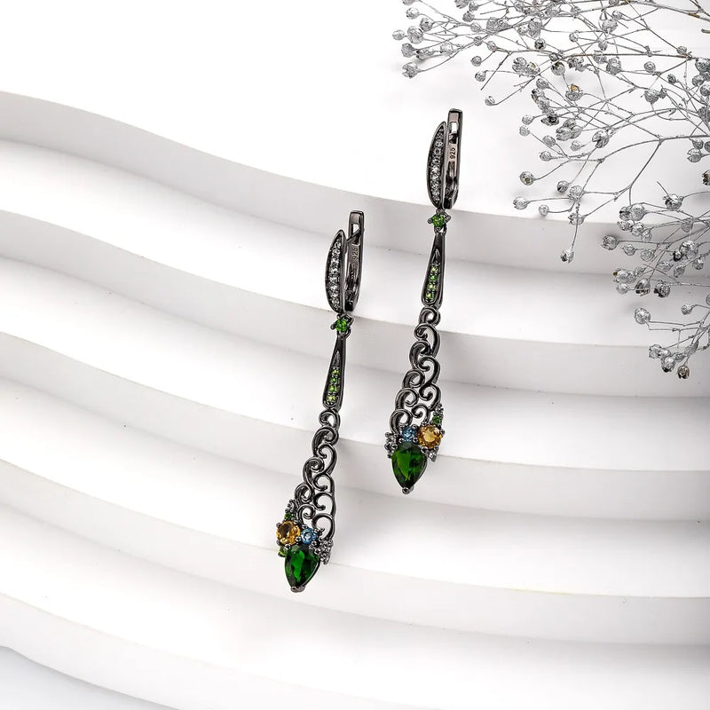 925 Sterling Silver Chrome Diopside Citrine Earrings for Women