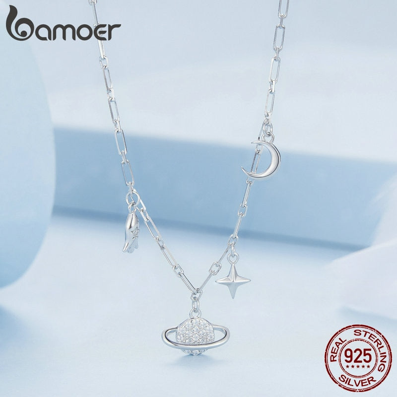 925 Sterling Silver Starry Sky Pendant Necklace with Zircon for Women