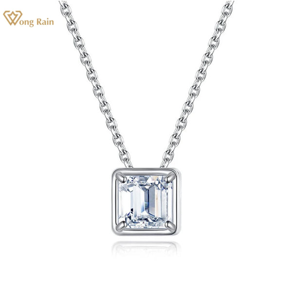 925 Sterling Silver Asscher Cut Moissanite Diamonds Pendant Necklace with VVS1 Clarity and D Color for Women