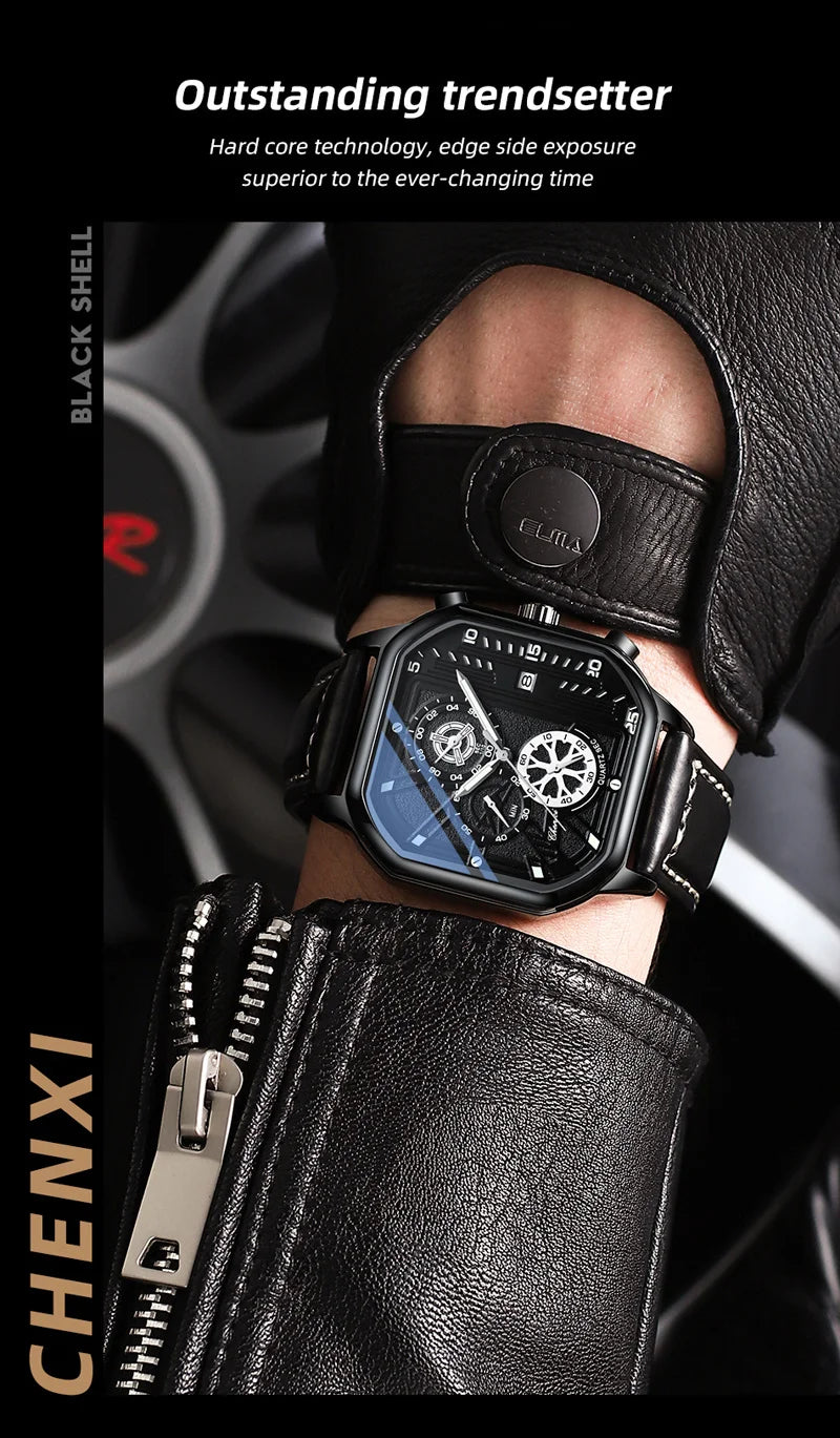 Stainless Steel Leather Multifunction Waterproof Sports Watch for Men