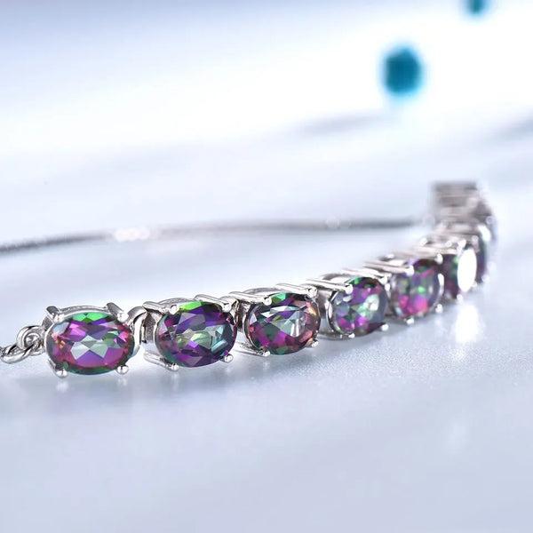 Sterling Silver Colorful Gemstone Bangle Bracelets for Women