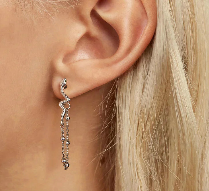 925 Sterling Silver Snake Tassel Dangle Earrings for Women