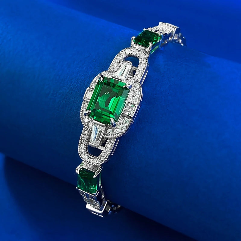 Sterling Silver Emerald Diamond Bangle for Women