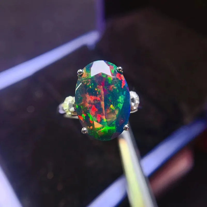 Sterling Silver Black Opal Ring, 0.50 Carat for Women