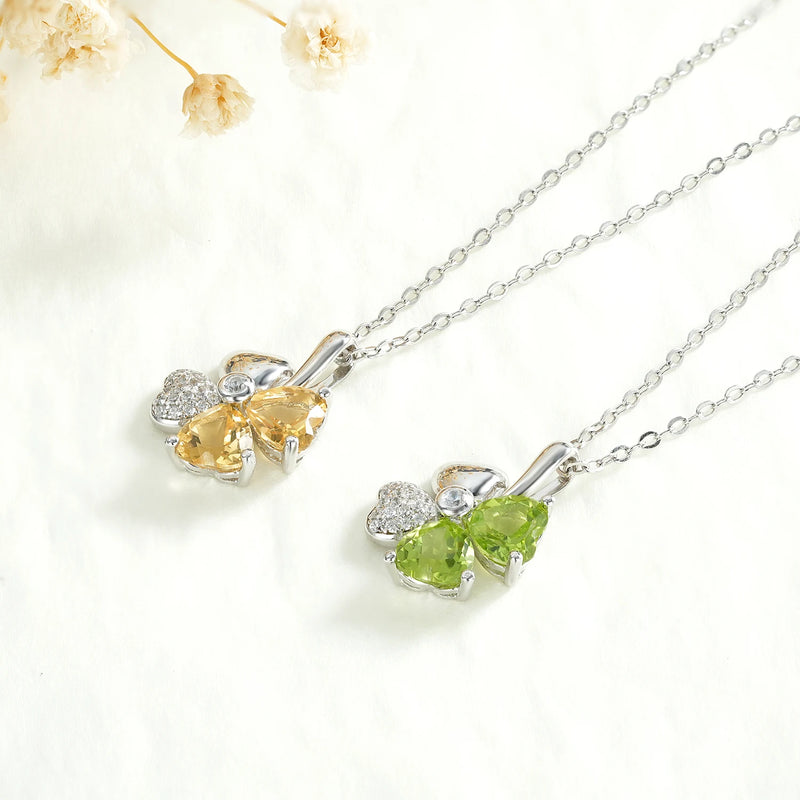 925 Sterling Silver Peridot & Citrine Heart Stone Pendant Necklace for Women