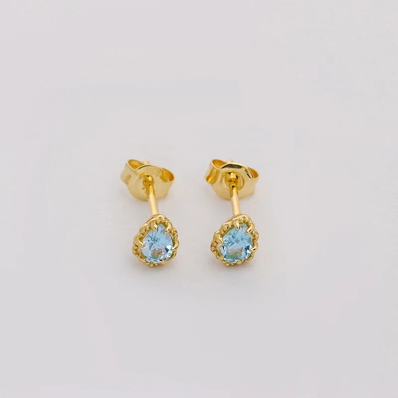 Sterling Silver Gold Plated Aquamarine Stud Earrings for Women