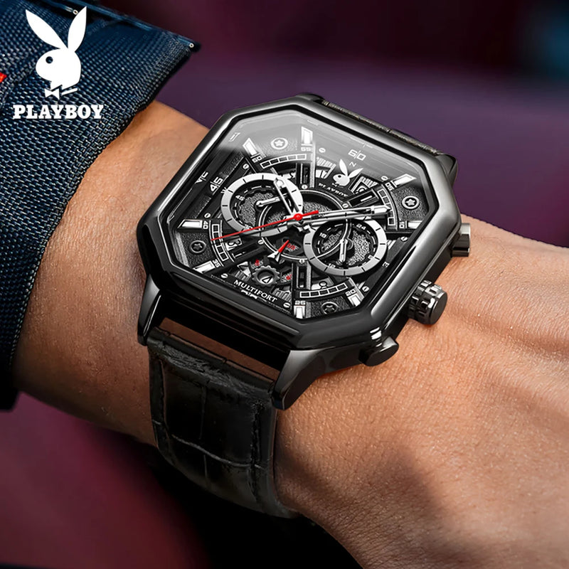 Leather Strap Waterproof Quartz Watch for Men