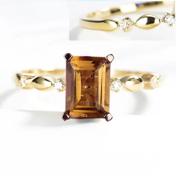 14k Yellow Gold Citrine and Diamond Engagement Ring for Women