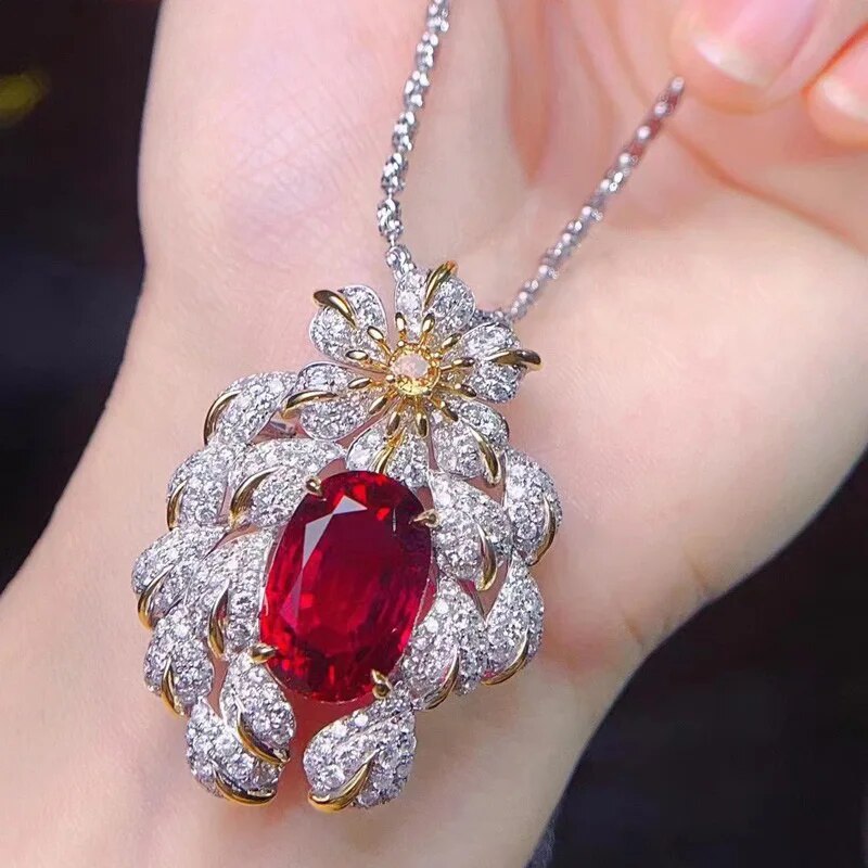 925 Sterling Silver Red CZ Pendant Necklace for Women