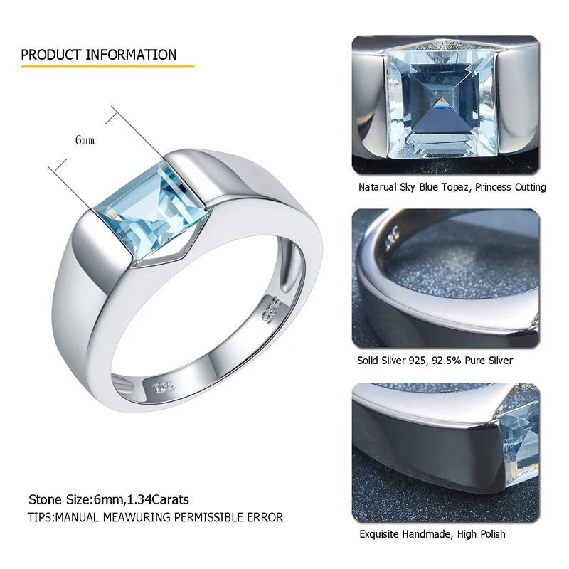 925 Sterling Silver Natural Sky Blue Topaz Ring for Women