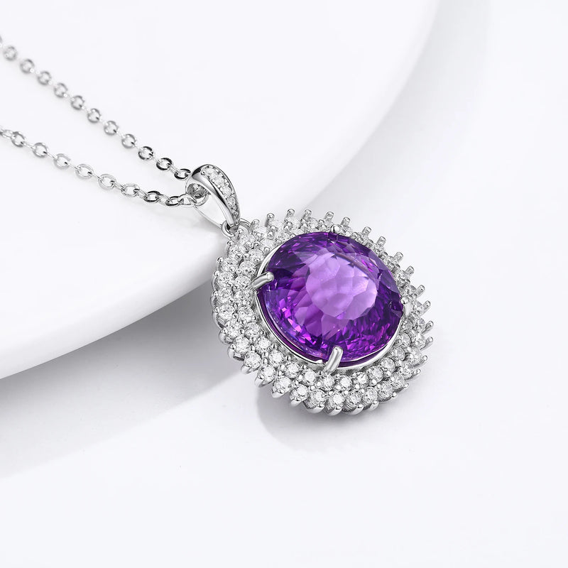 925 Sterling Silver Amethyst Pendant Necklace for Women