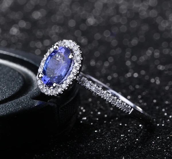 14k White Gold Tanzanite Diamond Engagement Ring for Women