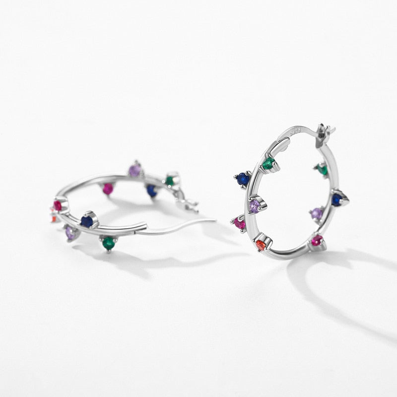 Sterling Silver Multicolor Zirconia Hoop Earrings for Women