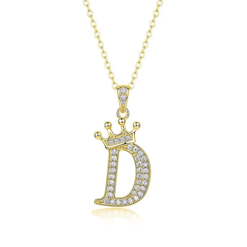 925 Sterling Silver Moissanite Diamonds Letters Crown Pendant Necklace