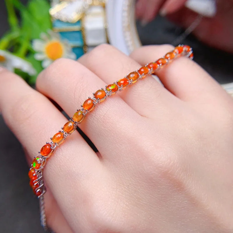 Silver Plated Orange Opal Stone Bracelet for Women