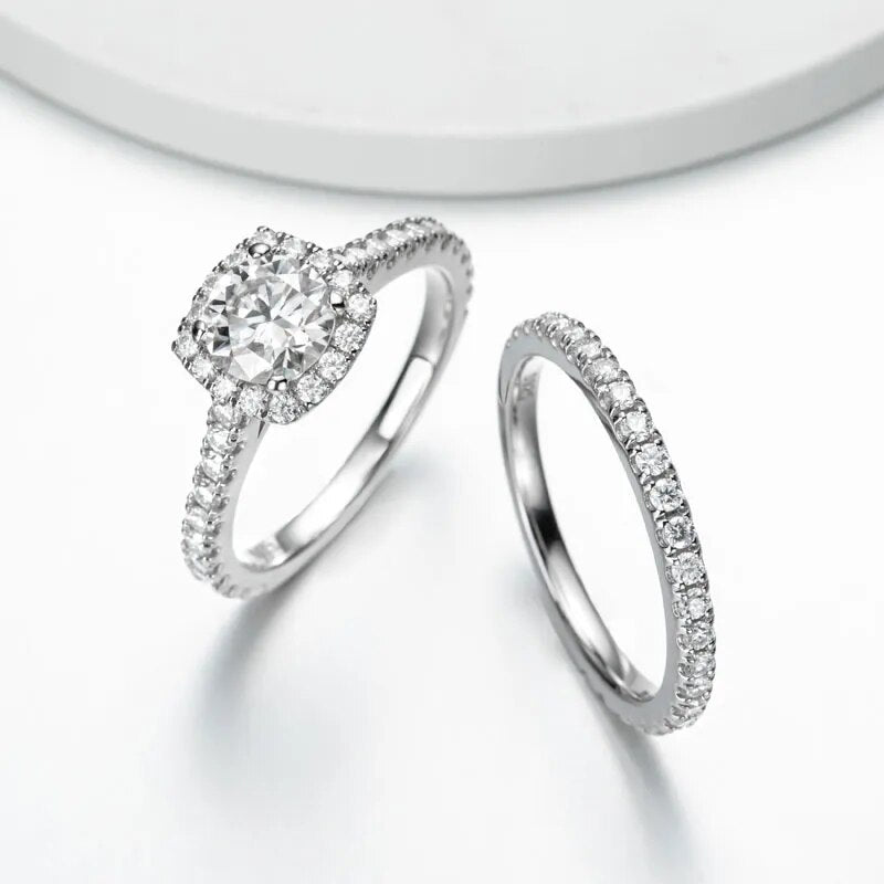 Solid 925 Silver 2.18ctw Moissanite Wedding Rings Set for Women