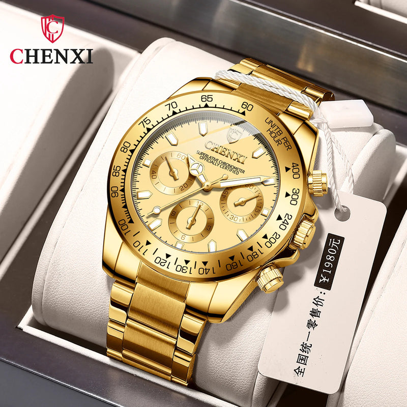 Gold Quartz Watch with Stainless Steel Strap for Women