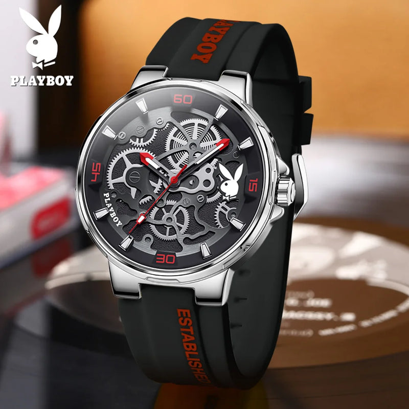 Stainless Steel Silicone Strap Quartz Watch for Men