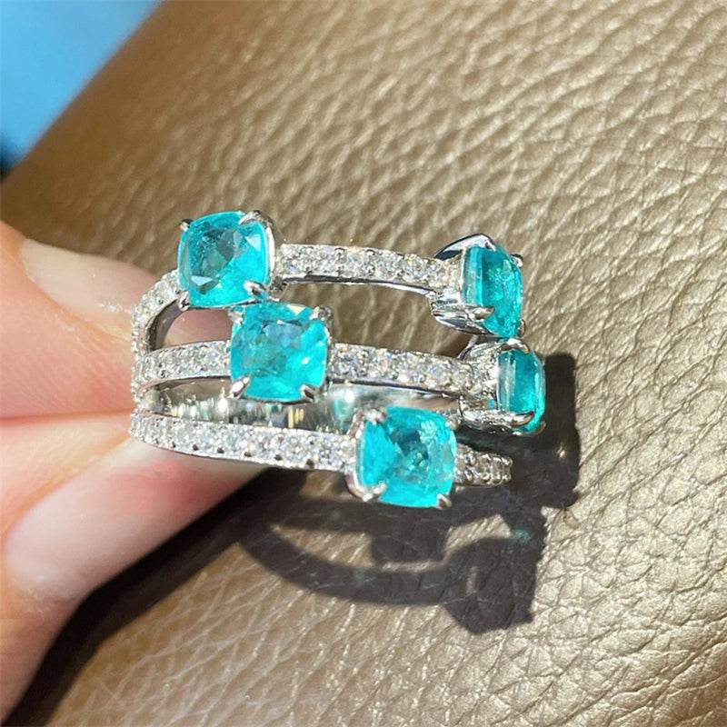 925 Sterling Silver Paraiba Tourmaline and Diamond Ring for Women