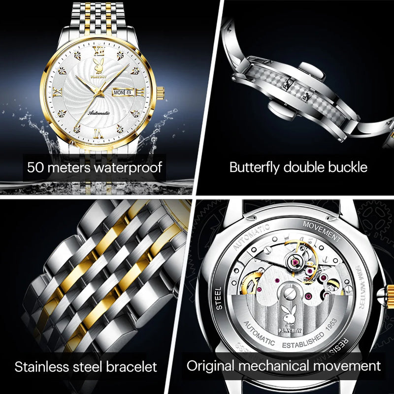 Stainless Steel automatic mechanical wrist watch for men