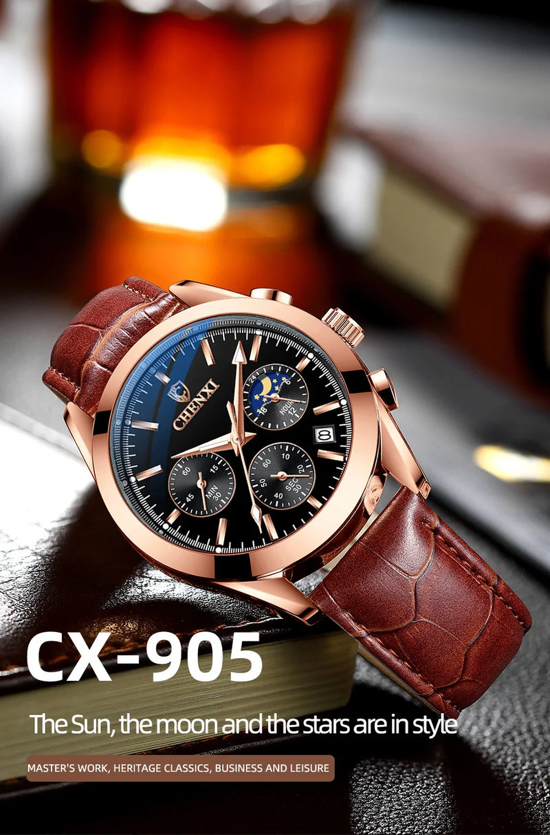 Stainless Steel Chronograph Wristwatch for Men