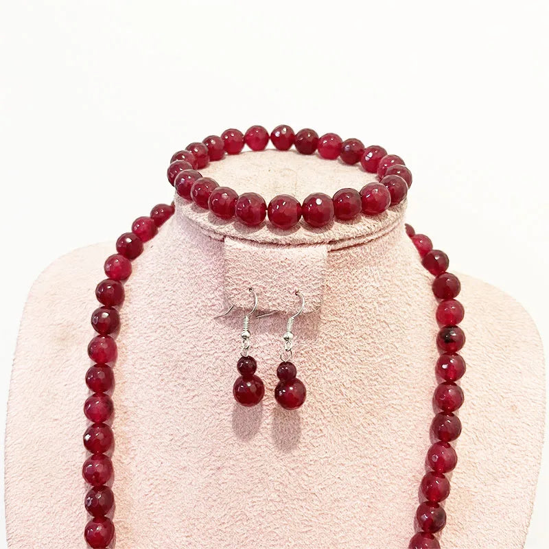 Sterling Silver Clear Red Ruby Jewelry Set Necklace Earrings Bracelet Choker For Women