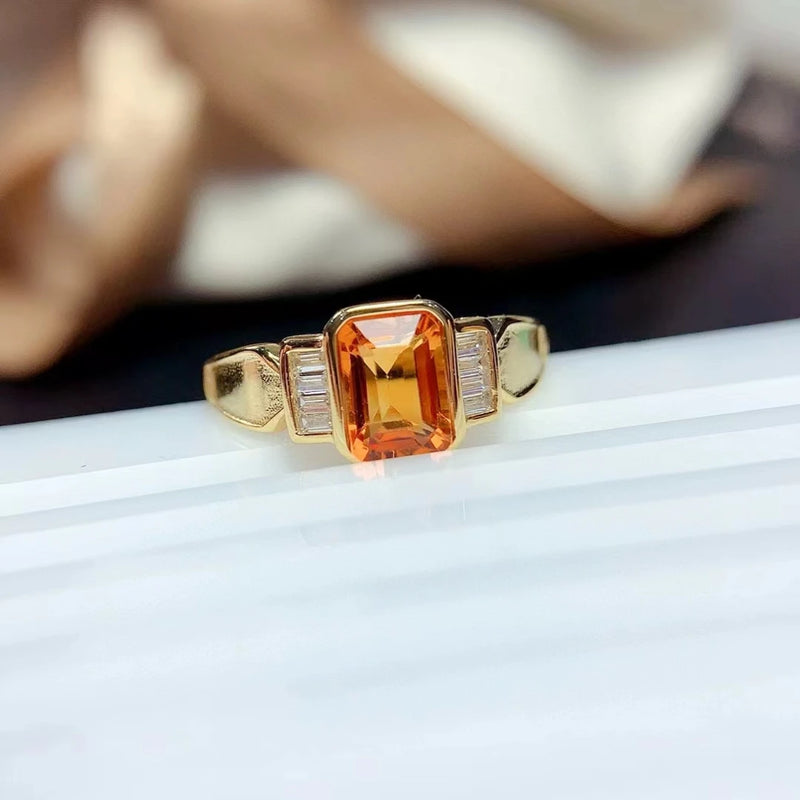 925 Sterling Silver Citrine Gemstone Ring for Women