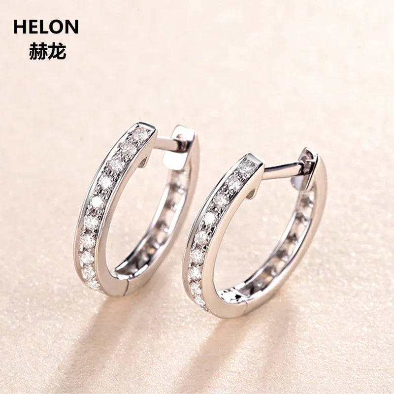 Solid White Gold 14kt Cubic Zirconia Hoop Earrings for Women